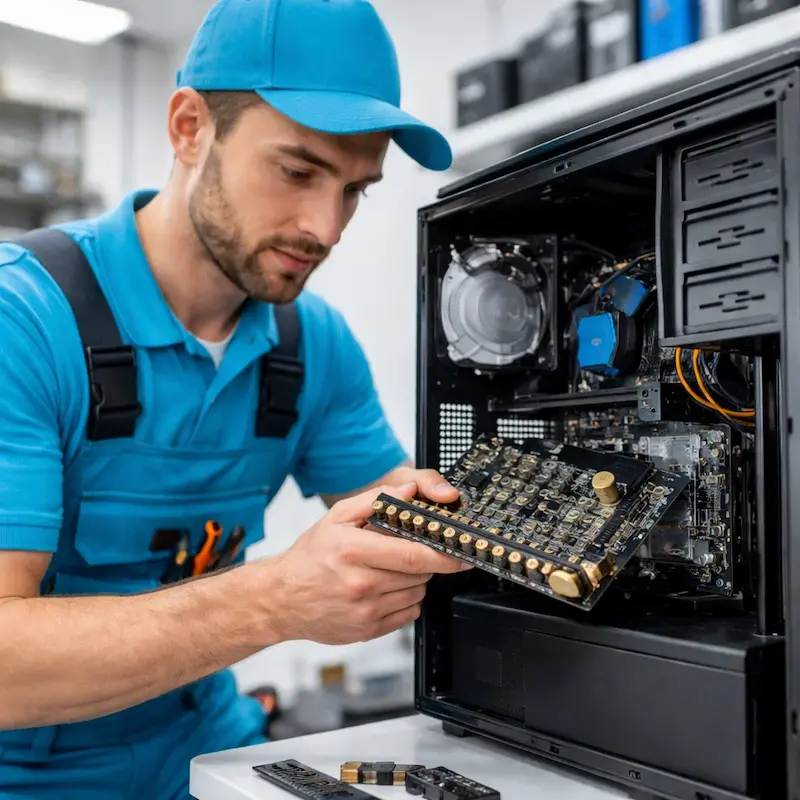 Мастер устанавливает звуковую карту на ПК в Новочеркасске